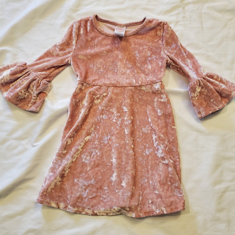 Wonder Nation Dress Girls' Size XS 4/5 Pink Crushed Velvet Bell Sleeve 90s Style